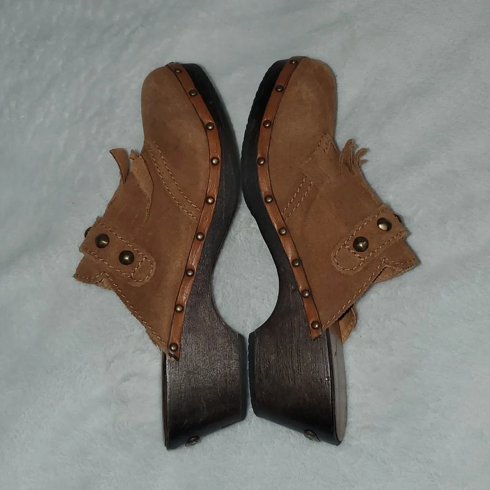 Michael Kors Rye Fringed Suede Studded Platform Clogs Size 8 - Picture 6 of 12